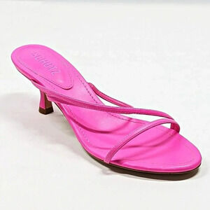 Schutz Women's Evenise Neon Pink Kitten Heel Sandals Size 8 B (MSRP $160)